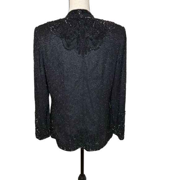 Vintage Niteline Della Roufogali Black Silk Beaded Evening Jacket Size S - Picture 7 of 16